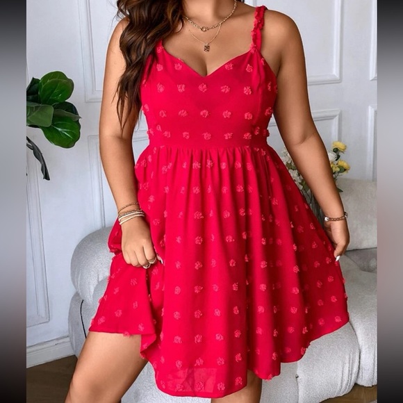 Boho Swiss Dot Smocked Back Cami Dress Red - Picture 6 of 6